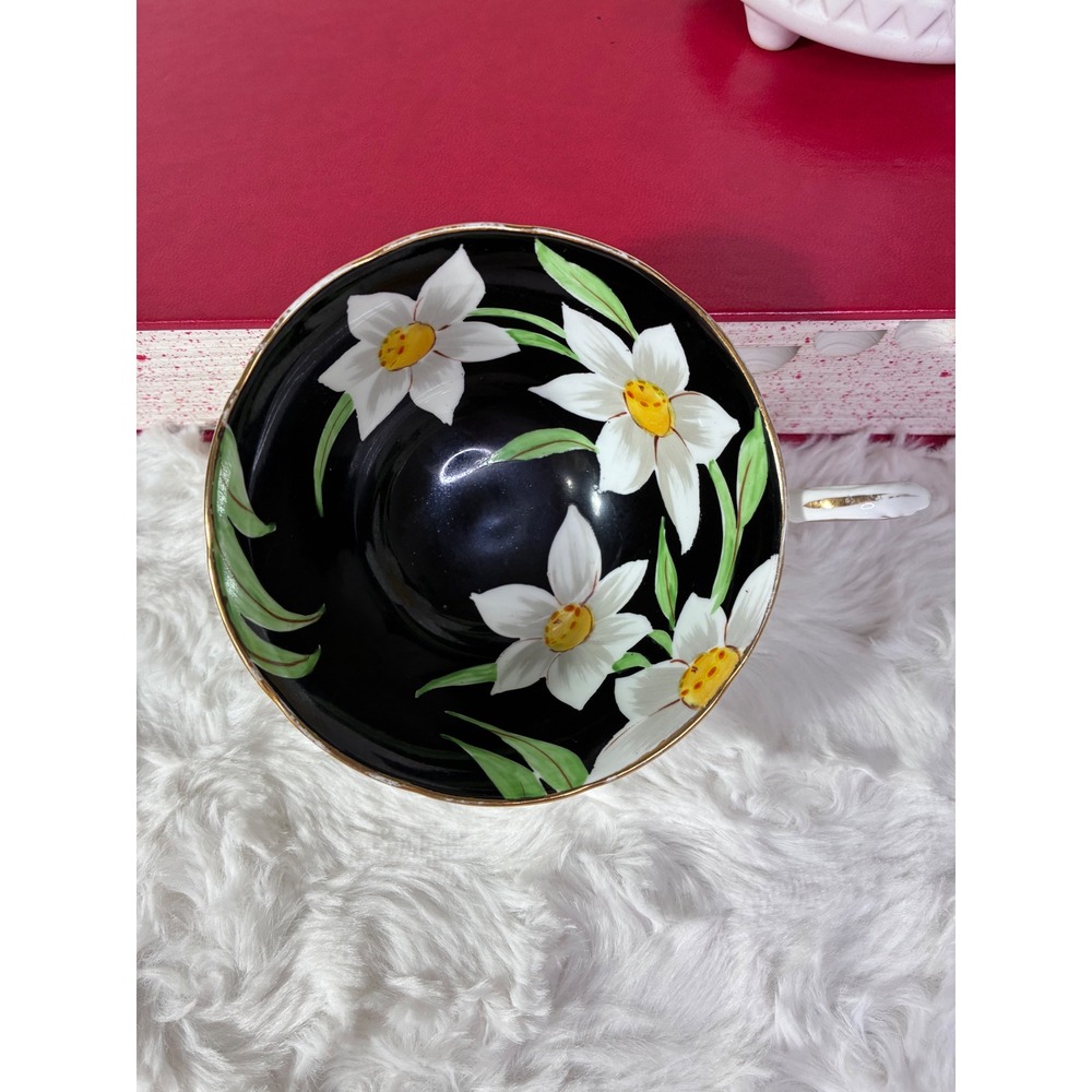 Daffodil Tuscan Fine English Bone China Tea Cup Saucer Black White Floral - Picture 8 of 11